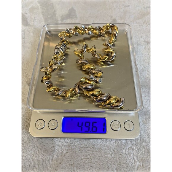 Vintage Italy 925 Sterling Silver Chunky Two-Tone Nugget Link 16” Necklace 49.6g - Picture 11 of 11